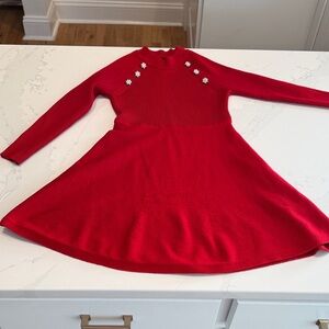 Red Knit Kids Dress with Floral Accents